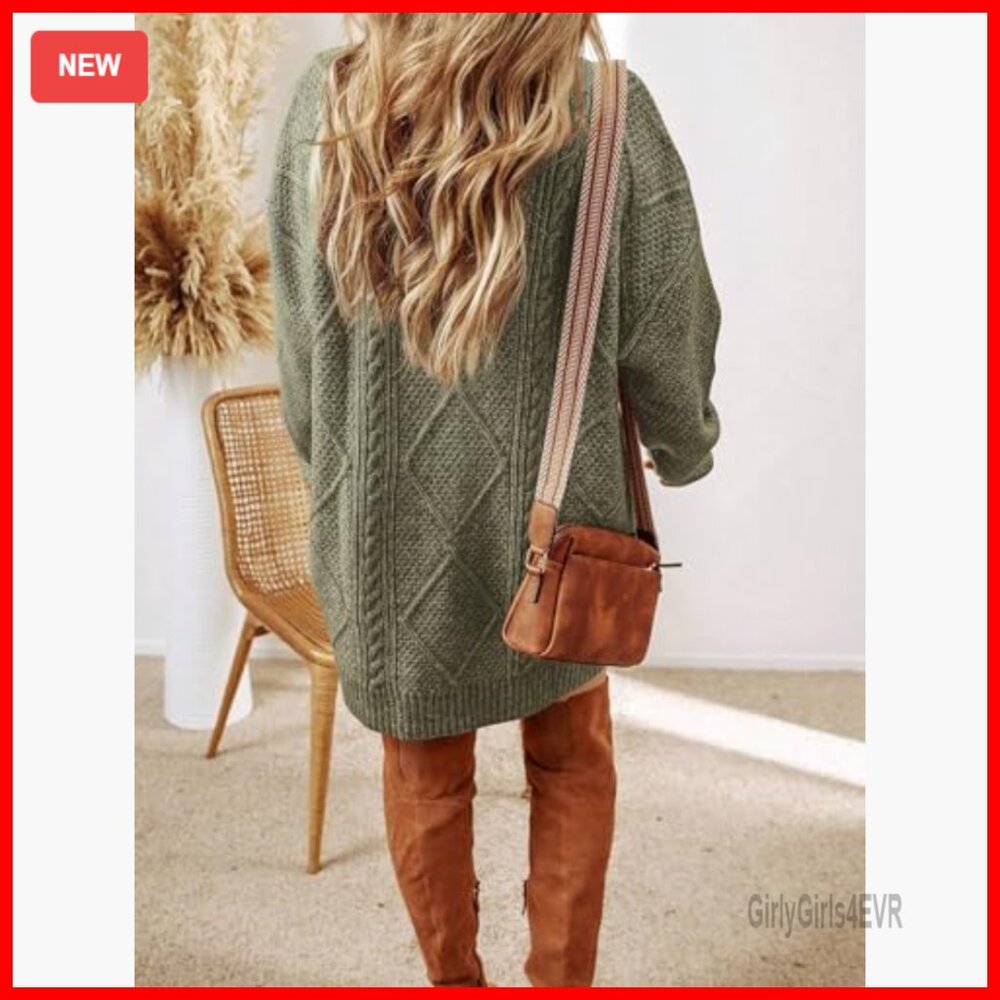 Cable Knit Sweater Dress Long Sleeve Loose Fit Pullover Mini Tunic - Picture 5 of 7